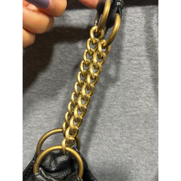 The Sak Boho Pebbled Black Leather Tasseled Gold Chain Strap Shoulder Bag - Picture 5 of 12